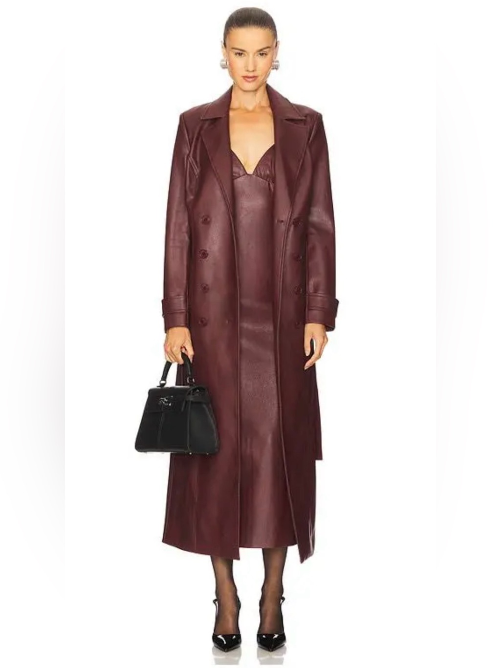 Bardot Burgundy Faux Leather Longline Coat — image 2 of 4